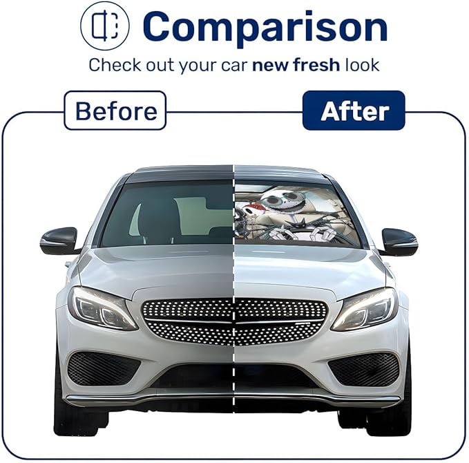 Horror Windshield Sun Shade for Car SUV Truck (55x30 Inches), Front Window Visor for Windows, Protector Blocks UV