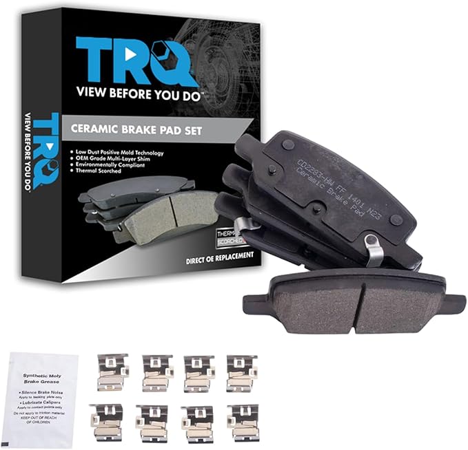 TRQ Rear Ceramic Brake Pad Set Includes Contact Point Grease Compatible with 2017-20 Tesla Model 3 Long Range 2020 Model 3 Standard Plus