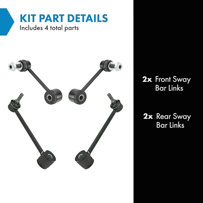 TRQ Front and Rear Sway Bar Link Set 4 Piece Compatible with 2007-2017 Jeep Wrangler 2018 Wrangler JK