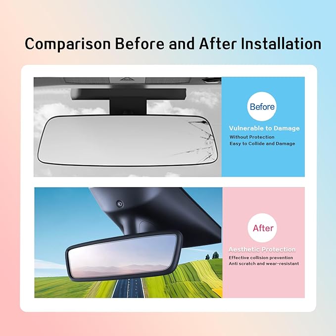 for 2017-2023 Tesla Model 3/2021-2024 Model Y Central Screen and Interior Mirror Protector Frame Interior Accessories (Black-M3/Y-2pcs)