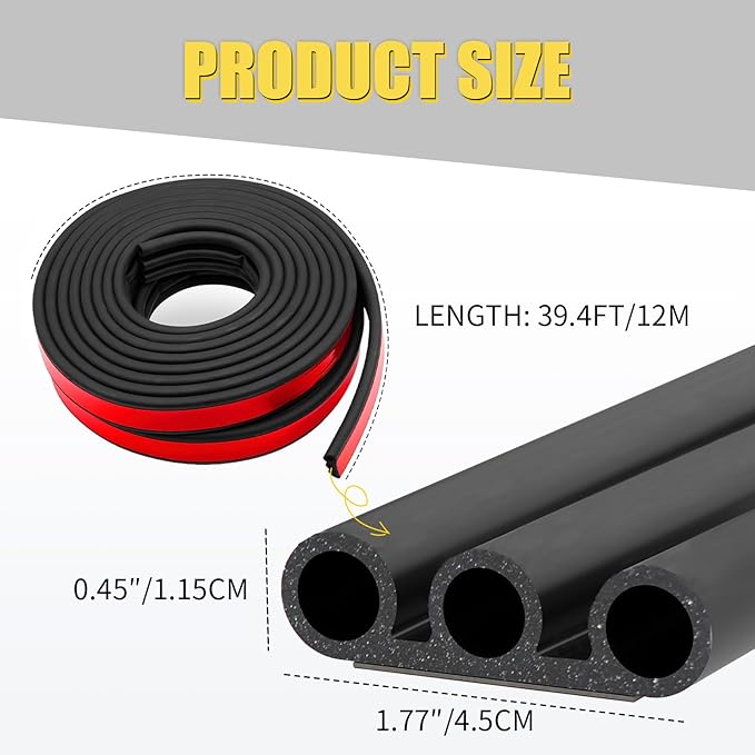 39.4FT Rubber Weather Seal Strip for Truck Cap, Automotive Weather Stripping Camper Shell Seal, Triple-Hole Enhanced Universal Tailgate & Door Seal