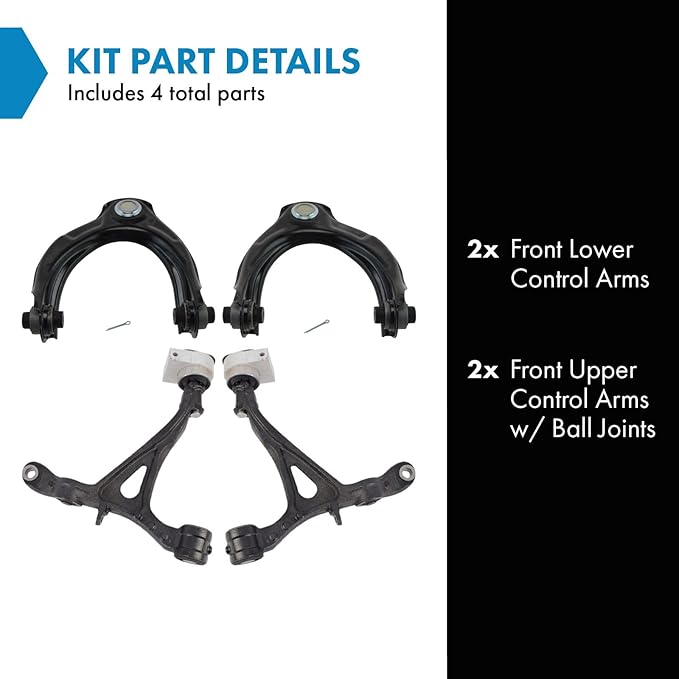TRQ Front Upper and Lower Control Arm with Ball Joint Set 4 Piece Compatible with 2009-2014 Acura TL