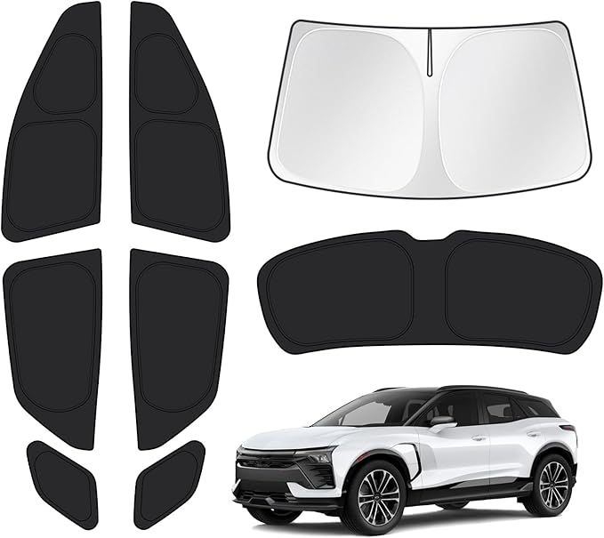 T TGBROS Windshield Sun Shade for Chevrolet Blazer EV 2024 2025 Car Window Shades Thicken UV Block and Blackout Privacy Foldable Sunshades 8PCS Accessories Keep Cool Sun Visor Covers