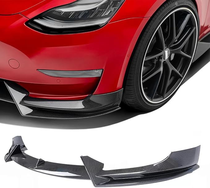 Front Bumper Lip Splitter Spoiler for 2017-2023 Tesla Model 3 Front Lip Air Dam Chin Spoiler Body Kit for Model 3 Accessories (Carbon Fiber Style)