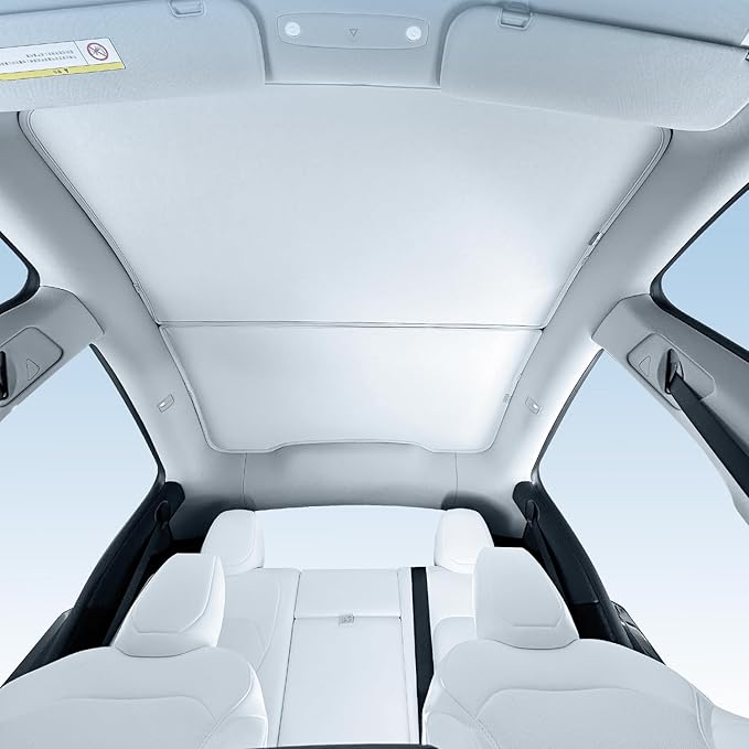 TOPABYTE Sunshade Roof for Tesla Model Y Juniper 2026 2025 Upgrade Ice Crystal Foldable Car Glass Sunroof Shade Sunshades Heat Insulation Cover Roof Window UV Protection, Beige