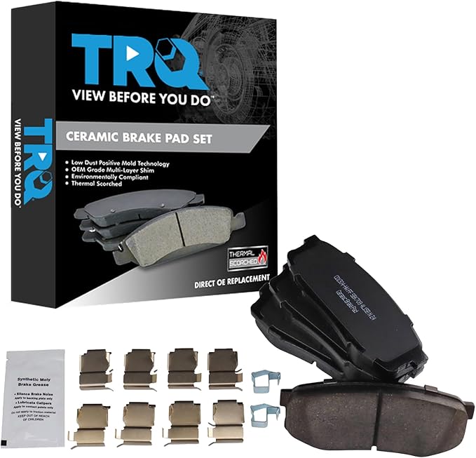 TRQ Rear Brake Pads Ceramic Hardware Compatible with 2008-2021 Lexus LX570 2008-2021 Toyota Land Cruiser 2008-2021 Sequoia 2007-2021 Tundra