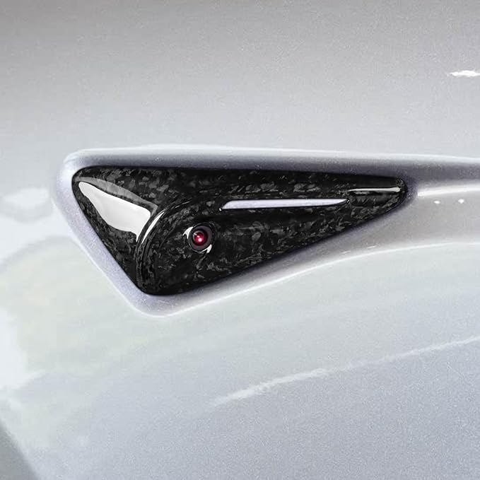 NVCNX for 2025 2026 Tesla Model 3/Y Highland Juniper Accessories Hard Rigid Real Carbon Fiber Side Camera Protection Cover Car Exterior Trim 2PCs, Fit for HW4.0, Glossy, Forged Carbon Fiber, not ABS