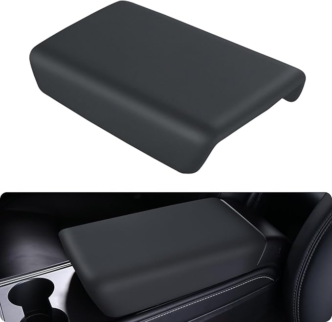 BASENOR Upgraded Tesla Model Y Model 3 Center Console Cover TPU Armrest Cover Non-Slip Protector Armrest 2017-2024 Tesla Interior Accessories Black (Not Compatible with 2024 2025 Tesla Model 3)