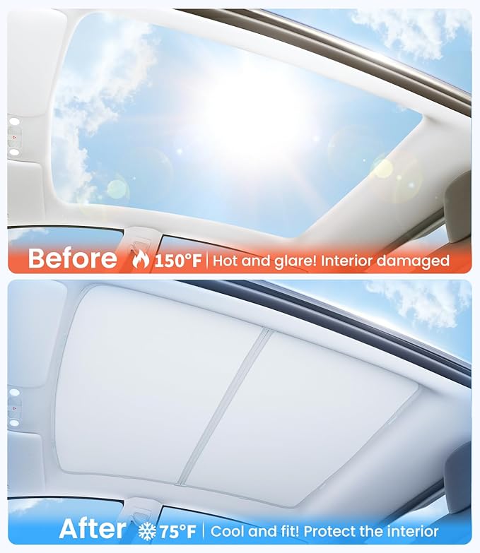 Zanch Tesla Model S Accessories Sunshade Roof [2025 Cooling Tech, Heat Insulation] No Sag Foldable Roof Glass Sun Shade for Model S (2021-2025) Tesla Accessories 2026 2025 - Black