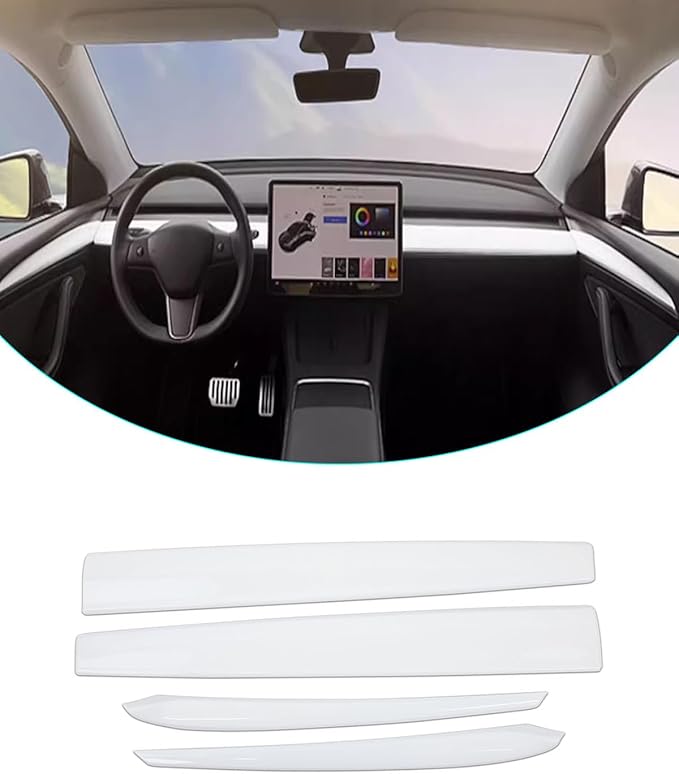 Matte White Dashboard Cover and Front Door Cover Compatible with Tesla Model 3（2021-2023） and Model y（2019-2024 (Matte White)