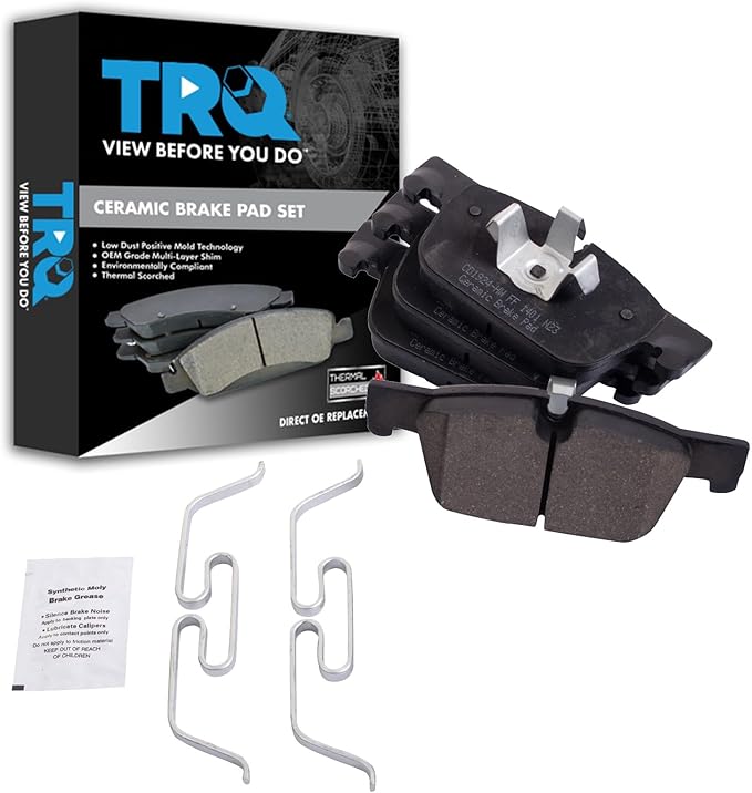 TRQ Front Ceramic Brake Pad Set Compatible with 17-22 Volvo V90 Cross Country 20-22 V60 with 322mm Diameter Front Rotors Models