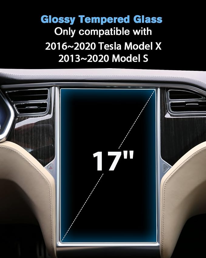 For 2016~2020 Tesla Model X& 2013~2020 Model S Screen Protector 17 Inch Glossy Tempered Glass Touchscreen *1 Accessories 9H Hardness Glass - No More Scratch& Fingerprint