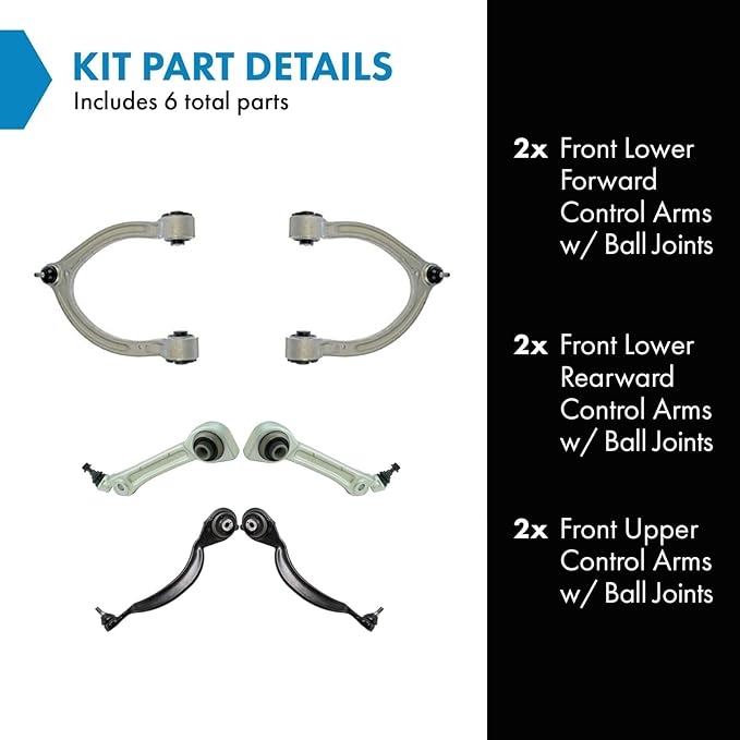 TRQ Front Upper and Lower Control Arm with Ball Joint Set 6 Piece Compatible with 2009-2014 Mercedes-Benz CL550 2012-2013 S350 2007-2013 S550