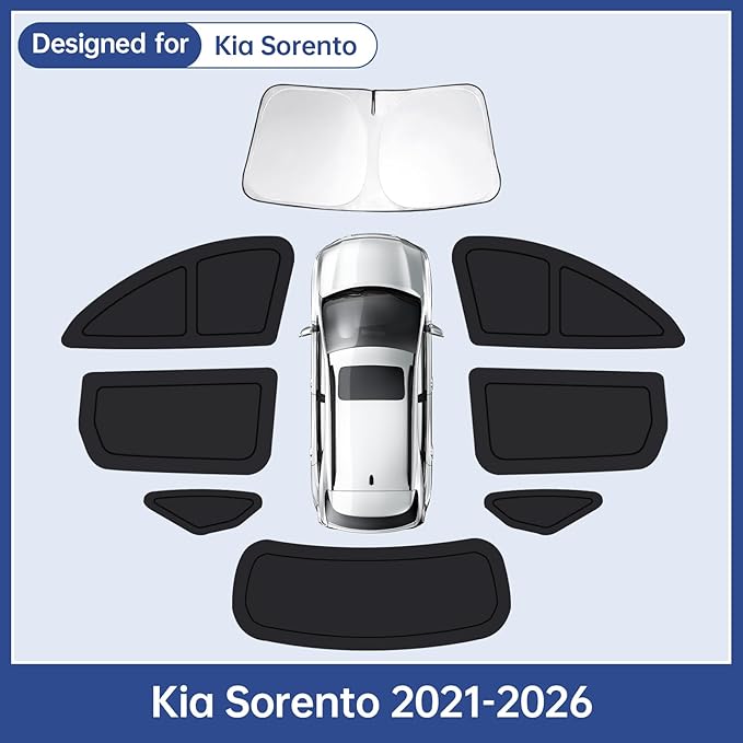 Car Window Shades for Kia Sorento 2021-2026, Full Car Window Covers for Privacy, Sunshades for Sorento Front Rear Windshield Side Windows to Block UV and Protect Privacy(8pcs)