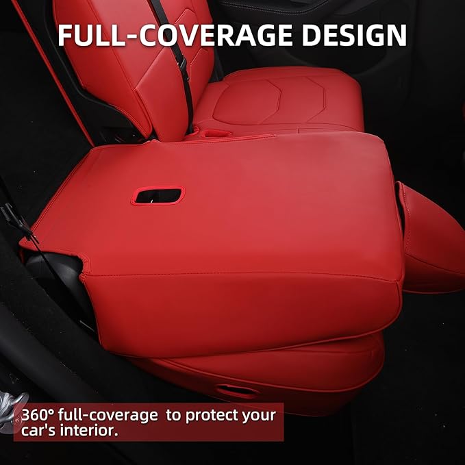 Tesla Model Y Seat Covers 2025 2026 Full Coverage Nappa Leather Car Seat Cover Interior Full Set Accessories Airbag Compatible Cushion Cover Custom Fit(Red,5-Seater)