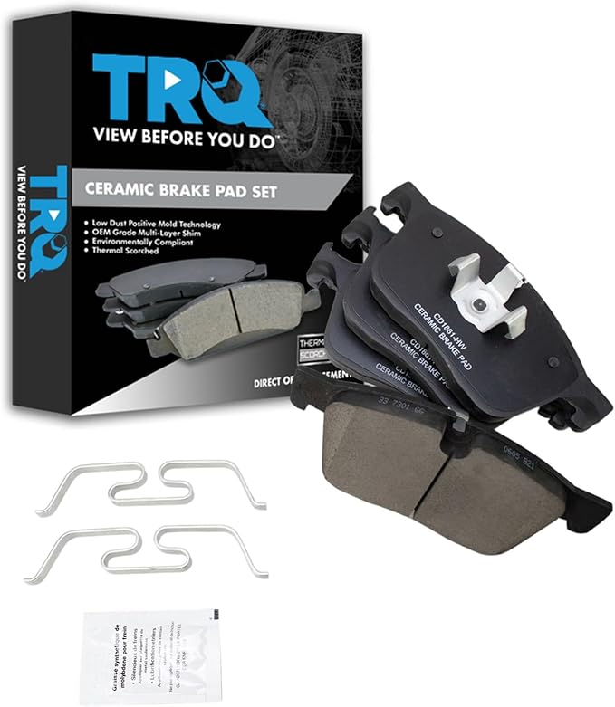 TRQ Front Brake Pads Ceramic Compatible with 2016-2024 Jaguar XF 2017-2024 F-Pace 2017-2020 XE 2019-2020 I-Pace 2018-2024 Land Rover Range Rover Velar