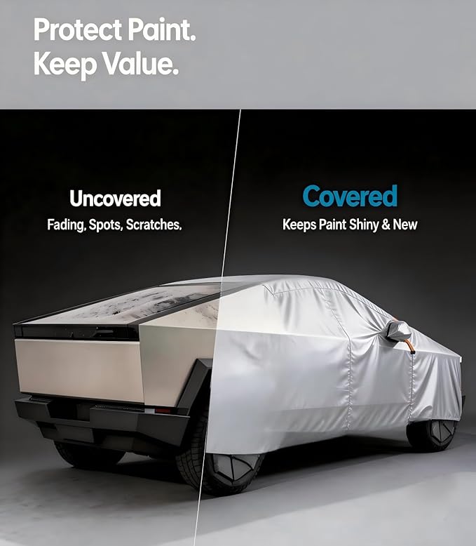 Wigoo Tesla Cybertruck Car Cover Accessories 2024-2026, Custom Fit Waterproof All Weather Outdoor Truck Cover, Windproof UV Rain Snow Dust Protection, Breathable Design, Paint-Safe Lining, Door Zipper