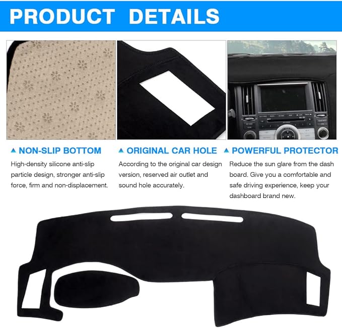 Autorder Dashboard Cover Mat for 2003-2008 Infiniti FX35/ FX45/ FX50 1st Gen (S50) Accessories Dash Cover Suede Dash Mat Sunshade Glare UV Rays Protector
