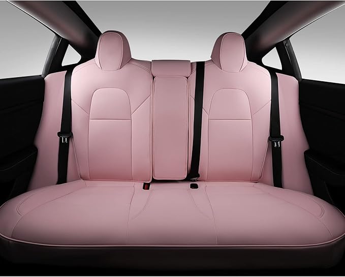Xipoo Seat Cover Compatible with Tesla Model 3 Car Seat Cover PU Cover Car Seat Protector Replacement for 2017 2018 2019 2020 2021 2022 2023 Tesla Model 3 Accessories (Pink-PU,12 Pcs)