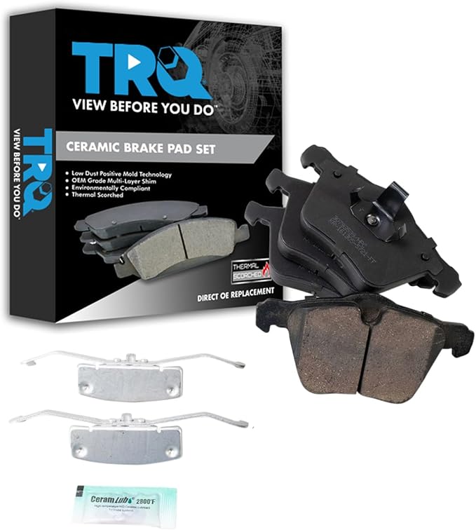 TRQ Front Brake Pads Ceramic Hardware Compatible with 2011-2018 Volvo S60 2016-2018 S60 Cross Country 2007-2016 S80 2015-2018 V60 2015-2018 V60 Cross Country 2008-2010 V70 2008-2016 XC70