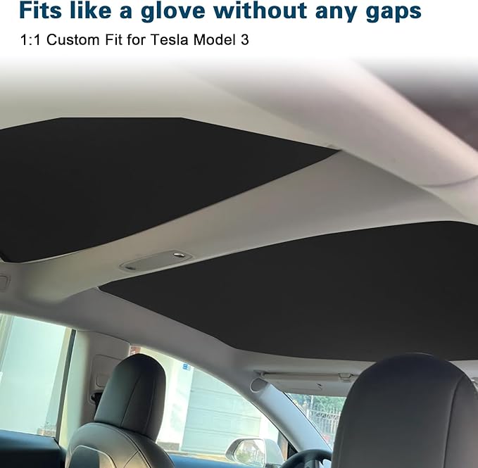 [2024 Upgrade] Sunshade Roof for Tesla Model 3 2024, Colorful Ice Crystal Glass Roof Sunshade, No-Sag Design, Retractable, Heat Insulation, Snap Foldable (Black)
