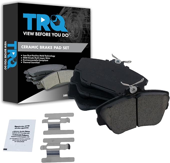 TRQ Front Brake Pads Ceramic Hardware Compatible with 1994-2007 Ford Taurus 1996-1997 Thunderbird 1995-2002 Lincoln Continental 1993-1998 Mark VIII 1996-1997 Mercury Cougar 2001-2005 Sable