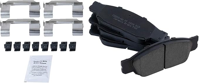 TRQ Front Brake Pads Ceramic Hardware Compatible with 2002-2005 Ford Thunderbird 2000-2002 Jaguar S-Type 2000-2006 Lincoln LS