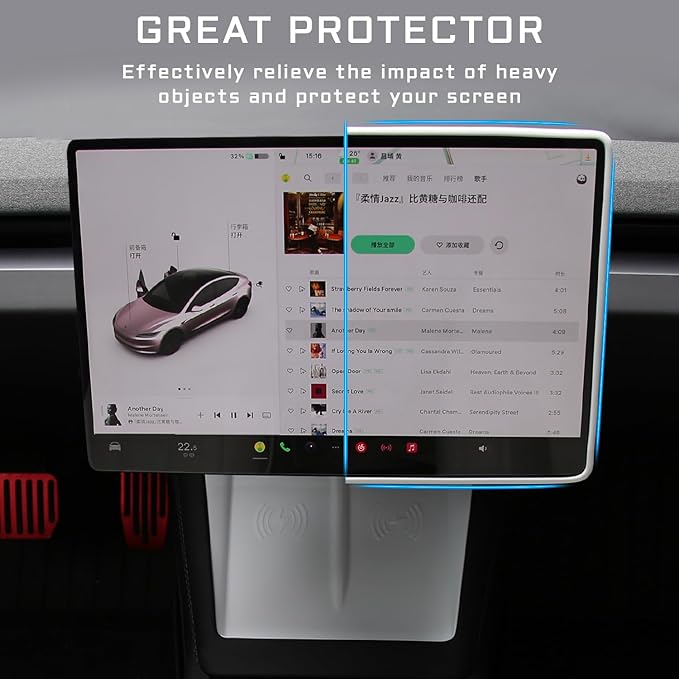3PCS Center Console Accessories for Tesla New Model Y Juniper 2026 2025 Model 3 Highland 2024 Cup Holder Insert, Screen Edge Protector Frame, Wireless Charger Mat Silicone, White