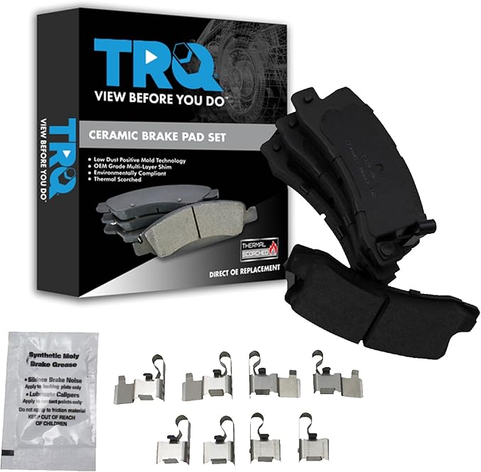 TRQ Rear Brake Pads Ceramic Hardware Compatible with 1990-1991 Lexus ES250 1992-1999 ES300 1999-2003 RX300 1987-1999 Toyota Camry 1986-1995 Celica 1999-1999 Solara
