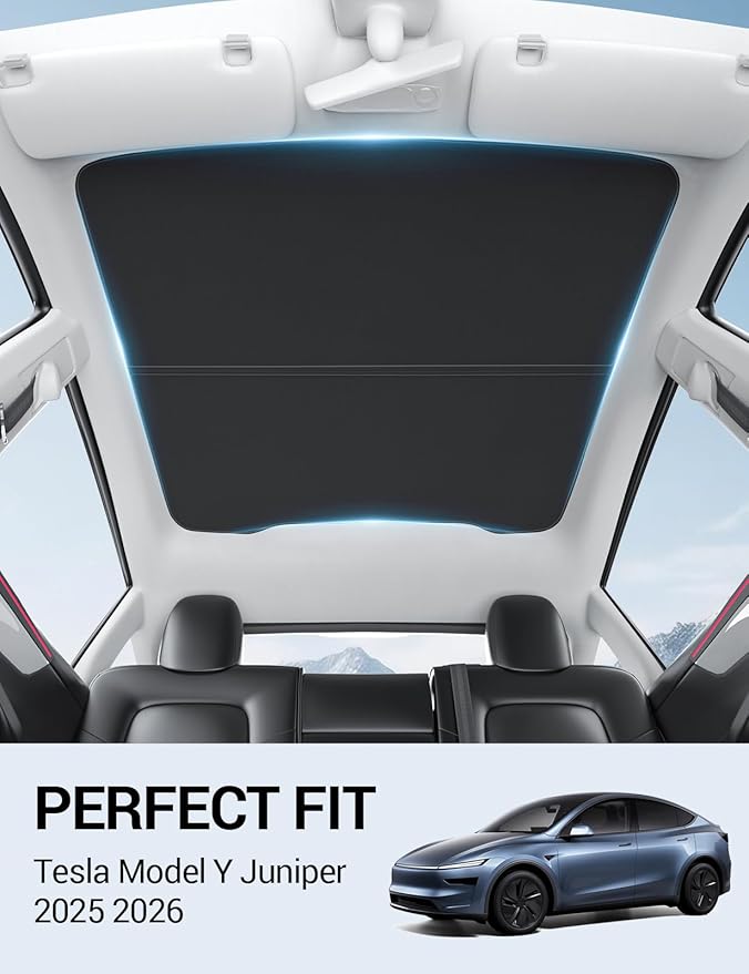 Motrobe 2026 Tesla Model Y Juniper Accessories Sunshade Roof [No Gap No Sag] Nano Ice-Crystal Glass Roof Sun Shade Heat Insulation Model Y Juniper (Only Premium & Performance 2025/2026) Black