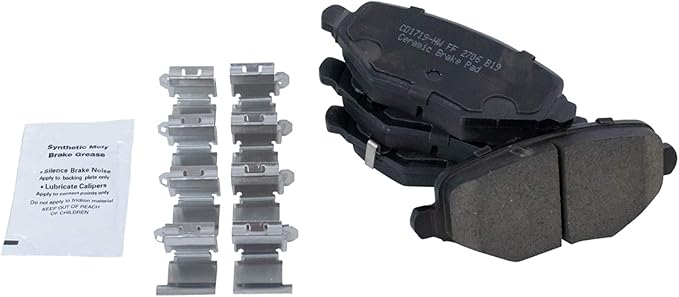 TRQ Rear Brake Pads Ceramic Hardware Wear Sensor Compatible with 2012-2016 Chrysler Town Country 2012-2016 Dodge Grand Caravan 2013 Journey 2012-2015 Ram C/V 2012-2014 Volkswagen Routan