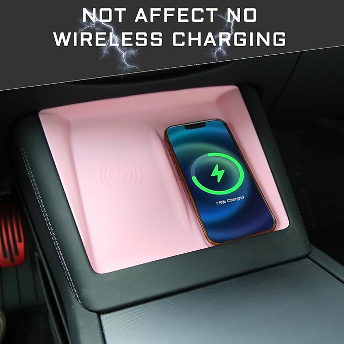 3PCS Center Console Accessories for Tesla New Model Y Juniper 2026 2025 Model 3 Highland 2024 Cup Holder Insert, Screen Edge Protector Frame, Wireless Charger Mat Silicone, Pink