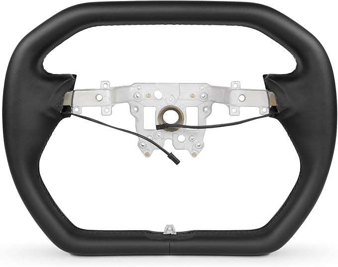 ZIMABLUE Black Cyber Truck Steering Wheel For Tesla Model 3 Accessories 2024 2025, Black Nappa Leather for Tesla Model 3 Highland 2024-2025 With Heating Function,Without stripe
