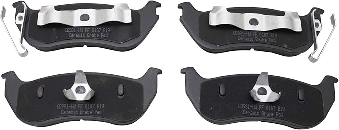 TRQ Rear Brake Pads Ceramic Hardware Wear Sensor Compatible with 2006-2010 Ford Explorer 2007-2010 Explorer Sport Trac 2003-2007 Jeep Liberty 2003-2006 Wrangler 2006-2010 Mercury Mountaineer