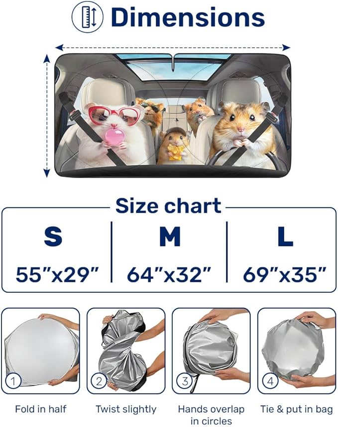 Horror Windshield Sun Shade for Car SUV Truck (55x30 Inches), Front Window Visor for Windows, Protector Blocks UV