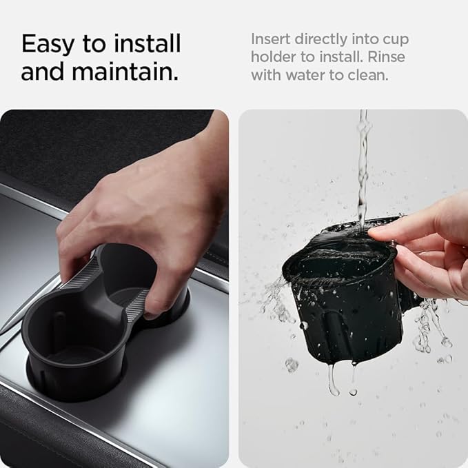 Spigen Cup Holder Insert Relaxed Grip for Tesla Model Y (2021-2024) & Model 3 (2021-2023) [Not Compatible with Model Y Juniper (2025/26) and Model 3 Highland (2024/25) - (Up to Trenta Cups)