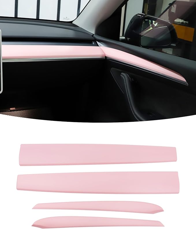 KKTR-CAR Dashboard Cover Wrap and Front Door Inner Armrest Panel Cover Trim Compatible with Tesla Model 3 2021-2023 Model y 2020-2025,NOT for Performance (Pink, 4pcs)