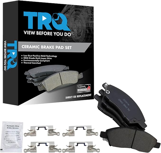 TRQ Front Brake Pads Ceramic Hardware Wear Sensor Compatible with 2012-2019 Nissan Versa 2014-2019 Versa Note 2015-2017 Micra