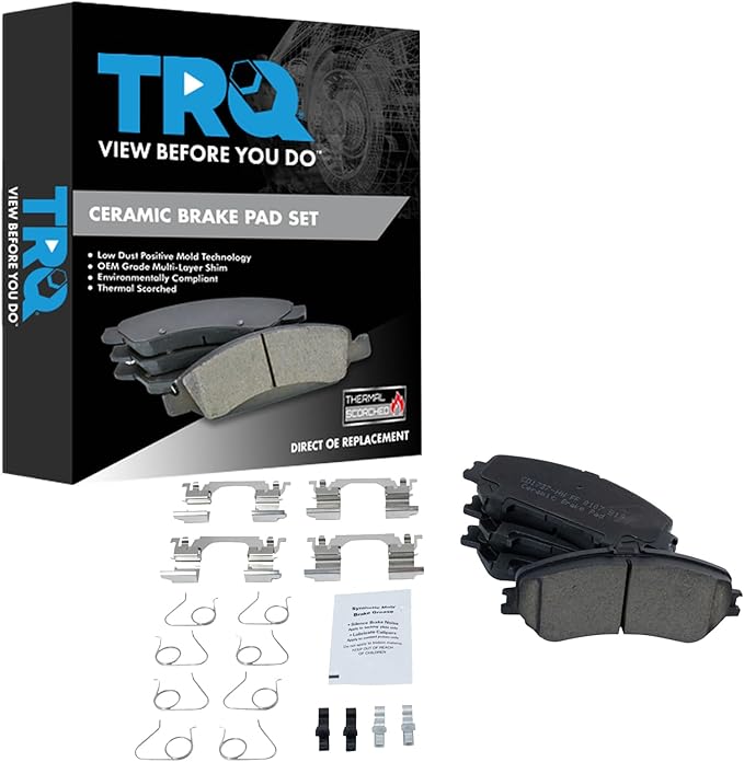 TRQ Front Brake Pads Ceramic Hardware Wear Sensor Compatible with 2014-2020 Nissan Rogue 2017-2022 Rogue Sport