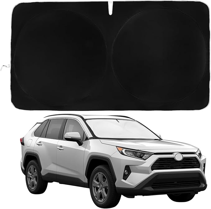 Windshield Sun Shade -Certified 99.87% UVB & 99.02% UVA Car Sun Shade. Award Winning Sunshade for Car Windshield with Patented Technology | Toyota RAV4 (2019-2026) | Car Window Shades by Kinder Fluff