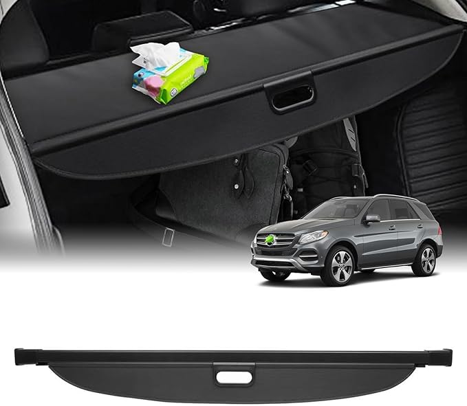Powerty Only Fit for Cargo Cover Benz GLE 2016 2017 2018 2019/ Benz ML Series ML350 2012 2013 2014 2015 Rear Trunk Shade Retractable Trunk Shield Luggage Tonneau Security Cover Black