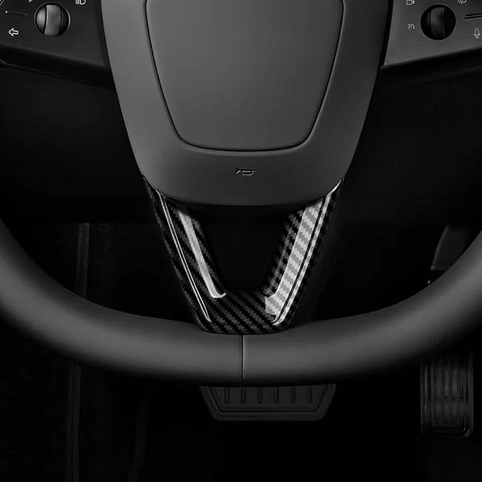 for Tesla Model 3 Highland 2024 2025 2026 Model Y Juniper 2025 2026 Accessories Interior Car Steering Wheel Trim Carbon Style ABS Decal Sticker (Style A)