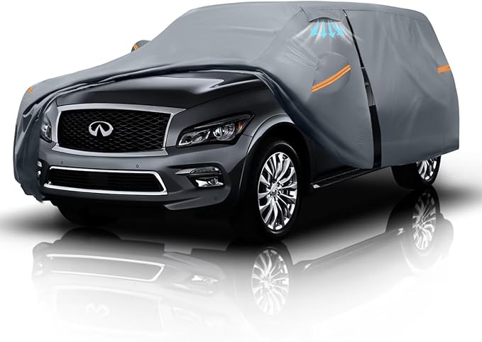 Large SUV Car Cover for Infiniti QX80 (2014-2026) 100% Waterproof All Weather, Heavy Duty Outdoor Full Exterior Covers Rain Sun Wind UV Protection.
