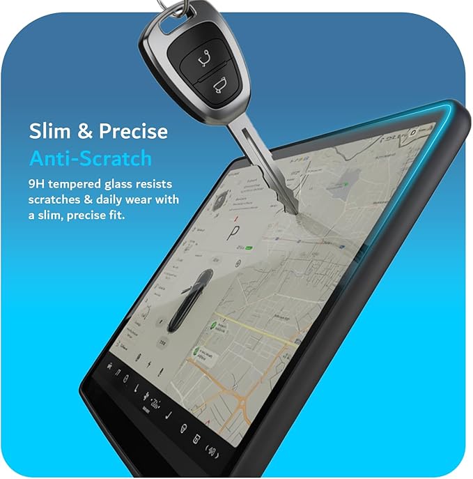 TUDIA 2-in-1 Snap-On Tempered Glass Screen Protector Case for Tesla Model 3 (2017–2023) & Model Y (2020–2024) – 15" Touchscreen Anti-Glare Scratch-Resistant Cover (Black)