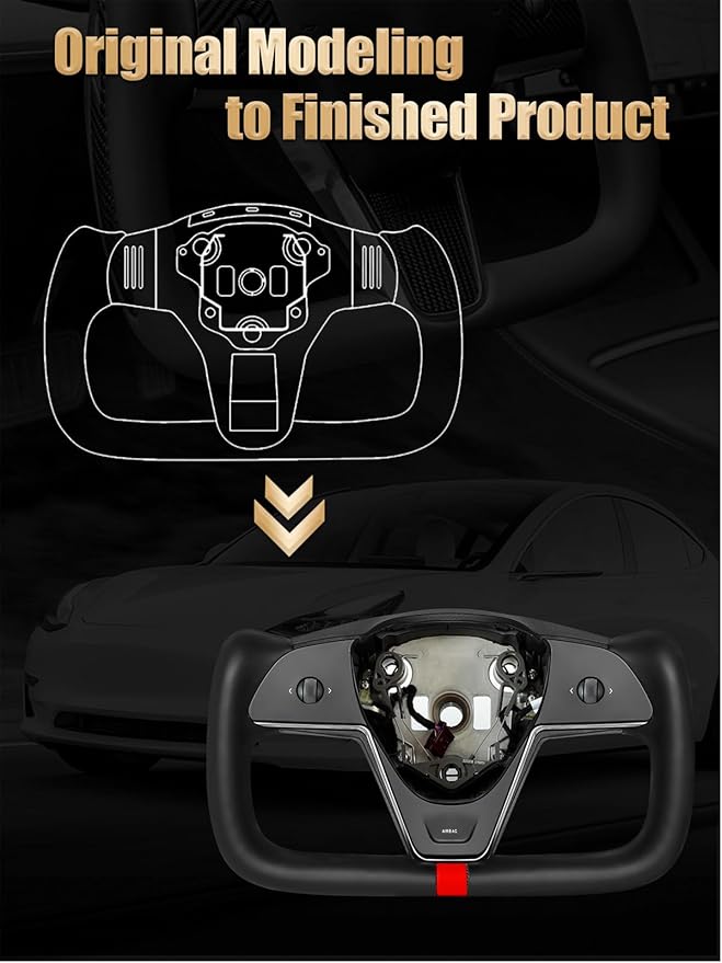 ZIMABLUE Yoke Steering Wheel for Tesla Model 3 (2017–2023) & Model Y (2020–2024) | Heated | Nappa Leather | Hand-Stitched