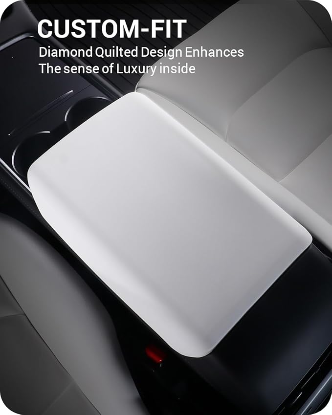 BASENOR Armrest Cover for 2017-2024 Tesla Model Y Model 3 Center Console Cover Non-Slip TPU [No Logo] Protector Armrest Tesla Accessories White (Not Compatible with 2025 2026 Model Y/3)