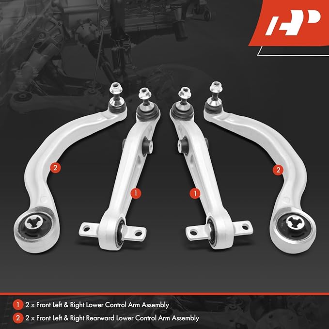 A-Premium Set of 4, Front Forward and Rearward Lower Control Arm Kit, with Ball Joint & Bushing, Compatible with Tesla Model Y 2020 2021 2022 2023