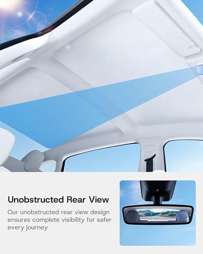 Sunshade Roof for Tesla Model 3 2023 2022 2021, [Graphene Infused Fabric & UPF 50+ & No-Sagging] OEM-fit Precision Heat Insulation Glass Roof Sun Shade for Tesla Model 3 Accessories, Gray, 2PCS