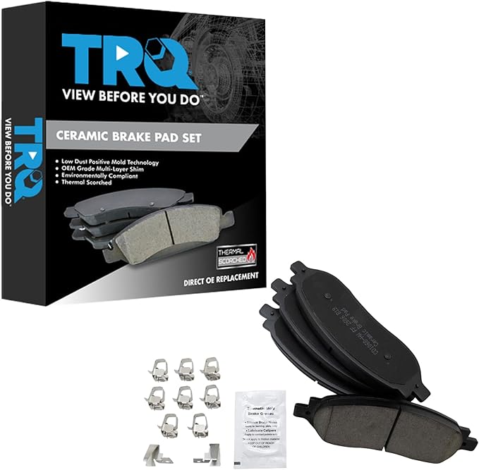TRQ Rear Brake Pads Ceramic Hardware Compatible with 2005-2007 Ford F-250 Super Duty 2005-2007 F-350 Super Duty