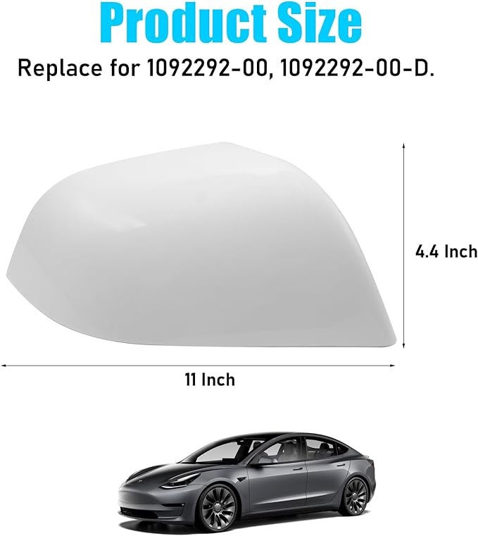 Jaronx Compatible with Tesla Model 3 Side Mirror Cover Replacement 2017 2018 2019 2020 2021 2022 2023 2024 2025, Passenger Side Rear View Door Mirror CoverCaps for Model 3 Accessories(Pearl White)